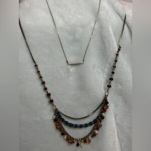 Loft Necklaces Gold Tone Mother of Pearl Slim Bar, Bohemian Style Layered Beaded